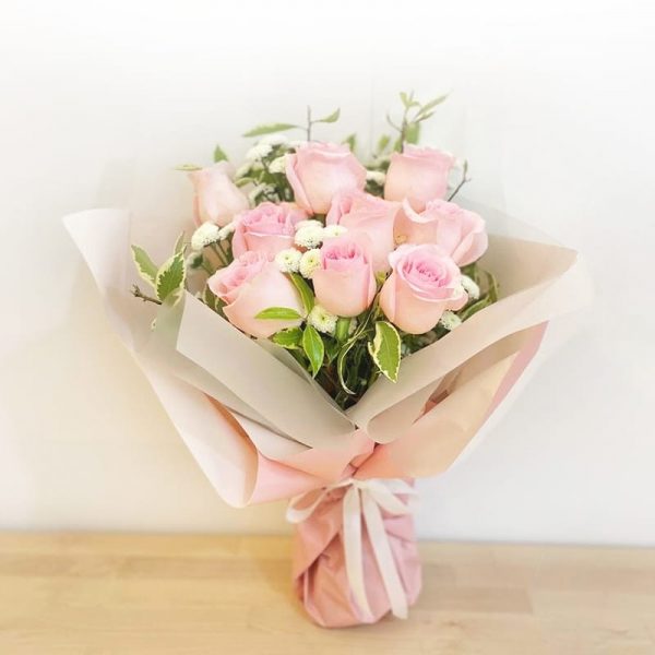 I Love You 9 Pink Rose Bouquet with Green
