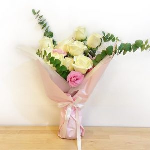 I Love You 9 White Rose Bouquet with Green