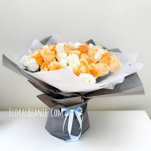 99 Champagne and White Rose Bouquet