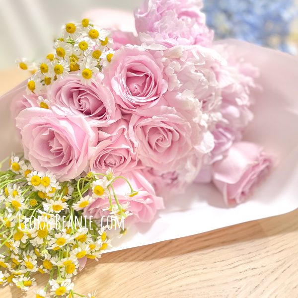 Pink Peony Pink Rose and Chamomile Bouquet
