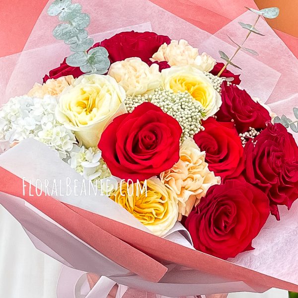 David Austin Rose and Red Rose Bouquet