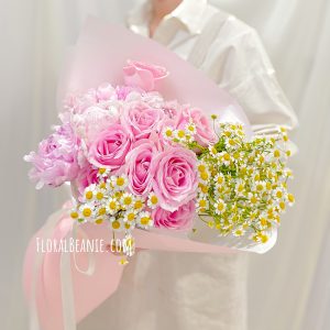 Pink Peony Pink Rose and Chamomile Bouquet