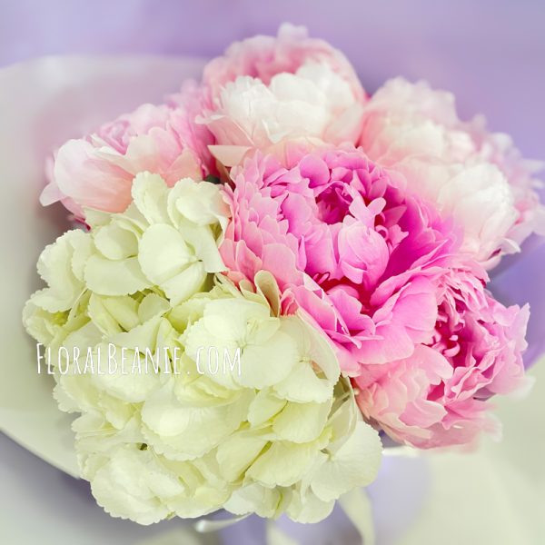 Pink Peony and White Hydrangea Bouquet