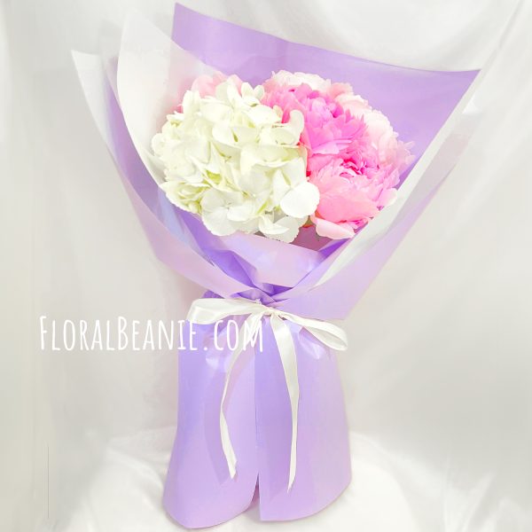 Pink Peony and White Hydrangea Bouquet