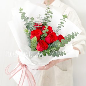 Flower Delivery Singapore 92 Red Rose and Eucalyptus Bouquet