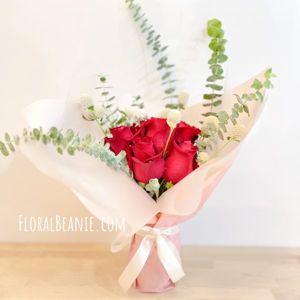 Red Rose with Eucalyptus and Greens Bouquet