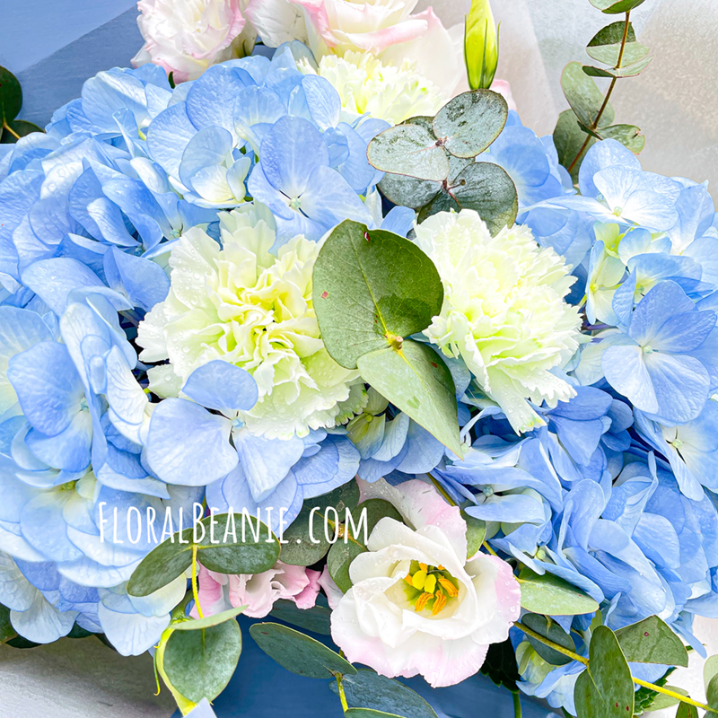 Blue Hydrangea and Carnation Bouquet
