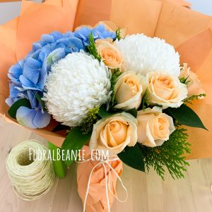 Flower Delivery Singapore 81 Chrysanthemums Champagne Rose and Hydrangea Bouquet
