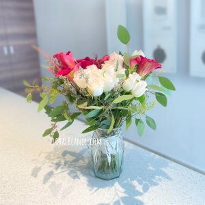 Red Calla Lily and White Rose Vase Arrangement