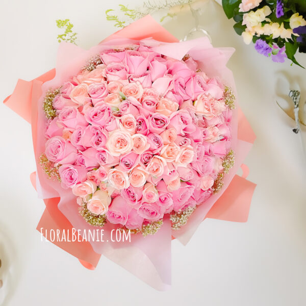 99 Pink Rose with Baby's Breath Bouquet