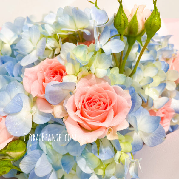 Valentine's Day Blue Hydrangea with Pink Rose Bouquet