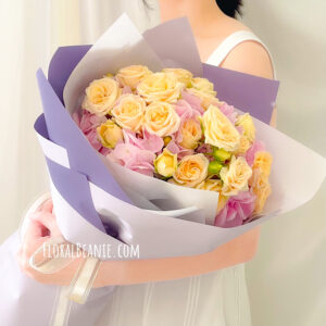 Valentine's Day Pink Hydrangea with Champagne Rose Bouquet