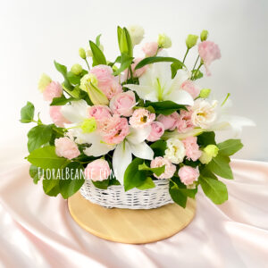 Flower Delivery Singapore 74 Lily Eustoma and Pink Rose Basket Arrangement