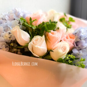 Champagne and Pink Rose with Hydrangea Bouquet