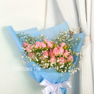 Lovely Pink Rose Bouquet with Babys Breath