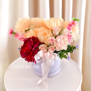 Peonies and Pink Rose Box Arrangement